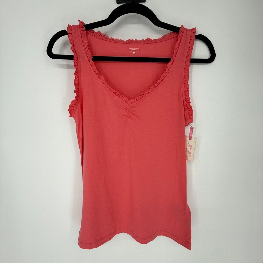 NWT Gap Body Shirt Small Super Soft Ruffle Tank Salmon Orange Boho Cottagecore